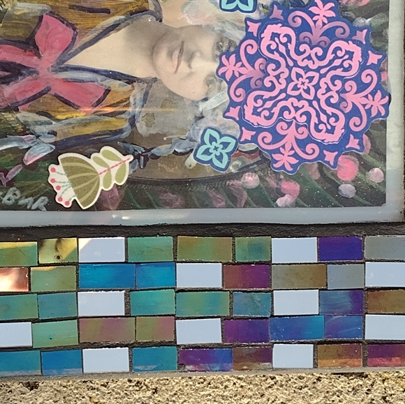 Mixed  media art painting old photo art deco style mirrored mosaic glass frame - Picture 14 of 15